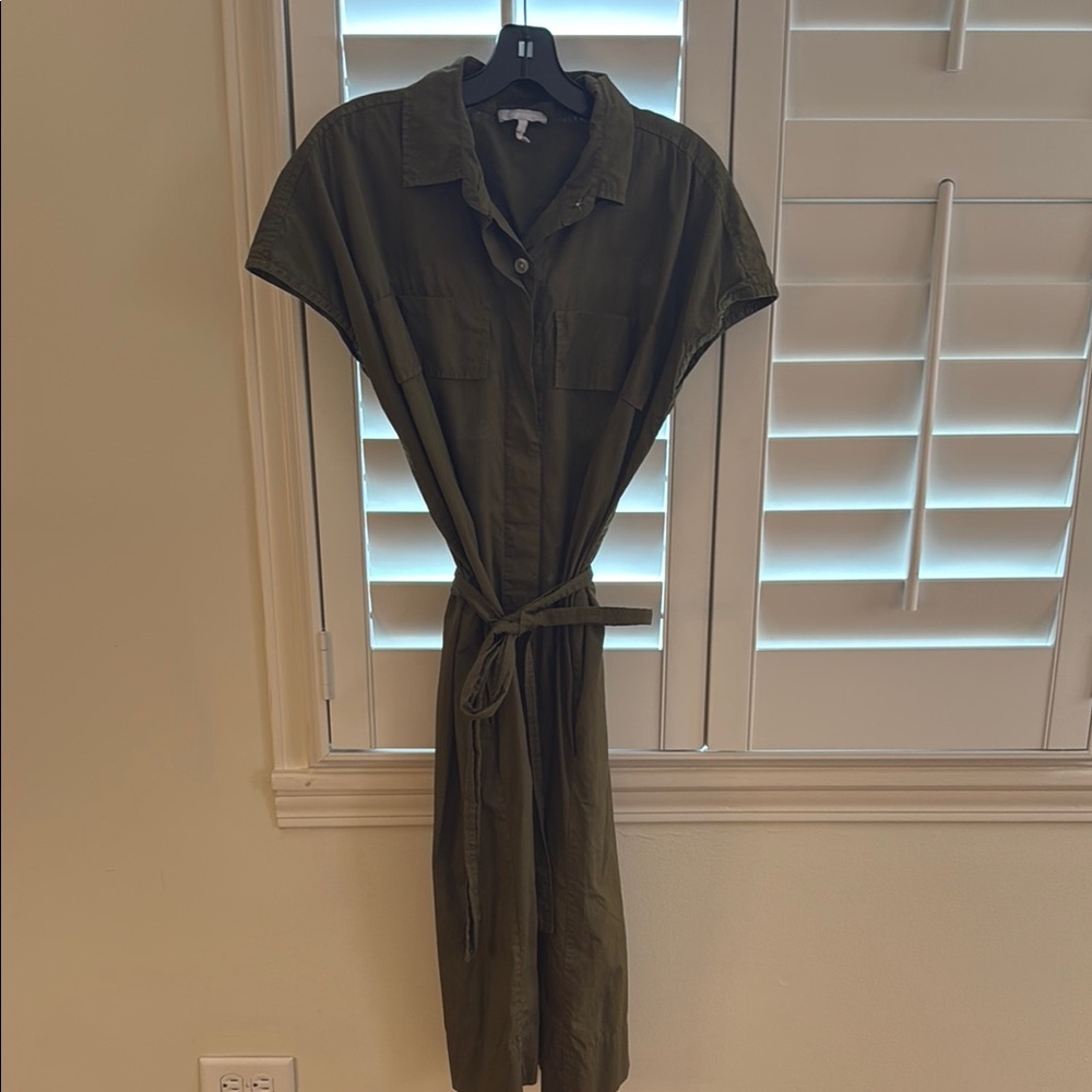Olive Green Button-Up Utility Dress